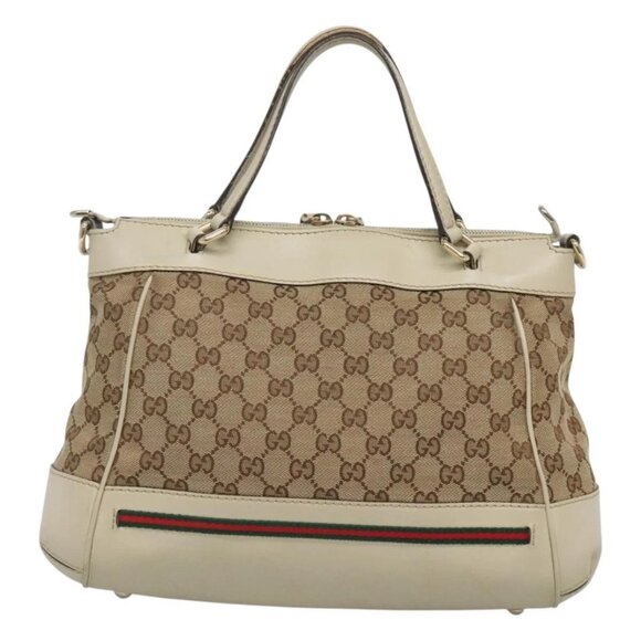 GUCCI GG Canvas Web Sherry Line Hand Bag 2way Beige Gold 269894 Auth BA2226 - Picture 3 of 16
